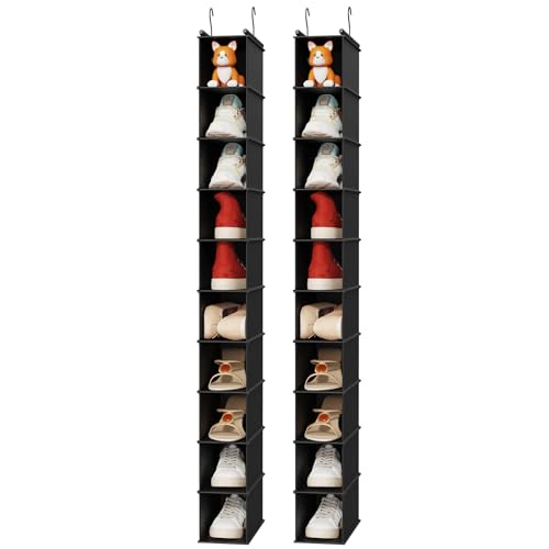 MAX Houser 10-Shelf Hanging Shoe Shelf Organizer, Hanging Shoe Storage for Closet,Pack of 2 (Black) - color: Black2, size: 2-Pack