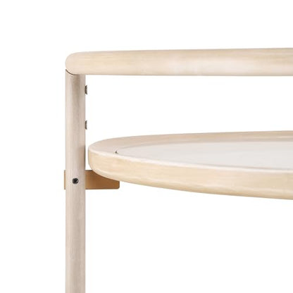 GDFStudio Round Bar Cart with Dual Tempered Glass Shelves, Gold Metal Accents and Lockable Wheels, Distressed White Finish Modern Beverage Trolley for Living Room, Dining Room or Kitchen - color: Ancient White