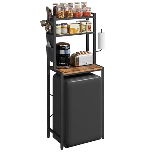 MAHANCRIS Bakers Rack with Mini Fridge Shelf, 3-Tier Microwave Stand, Coffee Bar Station with Paper Holder, Freestanding Kitchen Storage Rack, for Kitchen, Rustic Brown and Black BRHR5401 - color: Rustic Brown and Black