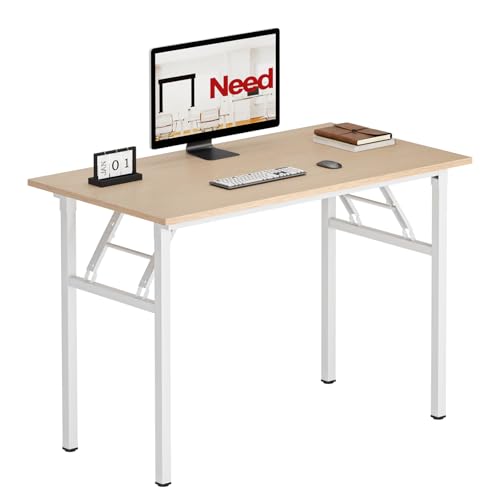 Need Folding Desk for Home Office 39-3/8'' Length Modern Folding Table Computer Desk No Install Needed Pink Oak Color Desktop White Frame, AC5AW(10060) - color: Pink Oak & White Frame, size: 39inch
