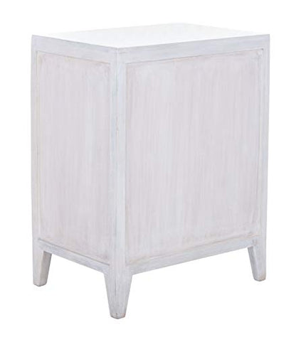 SAFAVIEH Furniture - Thea 1-Door Carved Nightstand - White Washed - Mango Wood - Artisan Global Design - Ideal for Bedroom, 20"W x 14"D x 26"H - Fully Assembled (NST5300C) - color: White Washed
