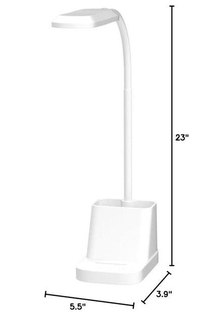 AXX White LED Desk Lamp with USB Charging Port, Flexible Gooseneck Table Light, 650LM, Phone Mount, Pen Holder, Timer Settings, Study Essentials for College Dorm Room Home Office Bedroom - color: White