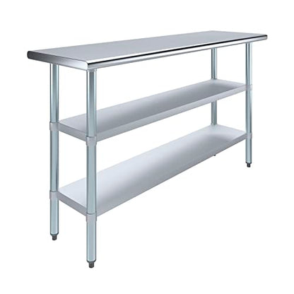 Stainless Steel Work Table with 2 Shelves | Metal Utility Table | Commercial & Residential NSF Utility (Stainless Steel Table with 2 Shelves, 60" Long x 18" Deep) - size: 60" Long x 18" Deep