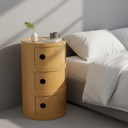 3 Tier Round Bedside Table, Round Storage Cabinet, Narrow Storage Cabinet for Bedroom Living Room Small Spaces (Yellow) - color: Yellow