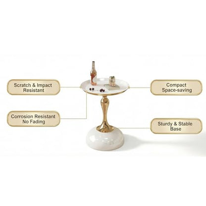 Small White Round Side Table with Gold Pedestal Base - Modern Chic Accent End Table for Living Room, Bedroom & Office Spaces - color: Cream White