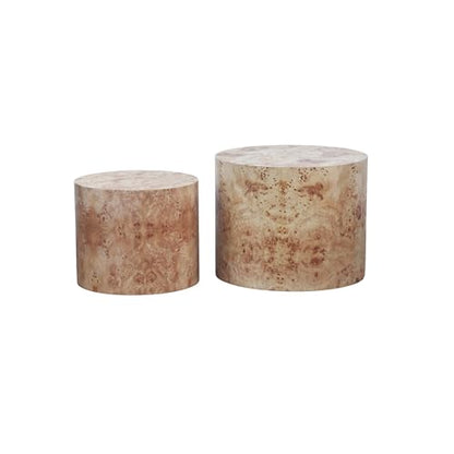 Nesting Coffee Table Set of 2, Modern Round Coffee Table, Wooden Circle Accent Tables for Small Spaces Living Room Bedroom Balcony Office Drum Side Table, Natural Burl - color: Natural Burl