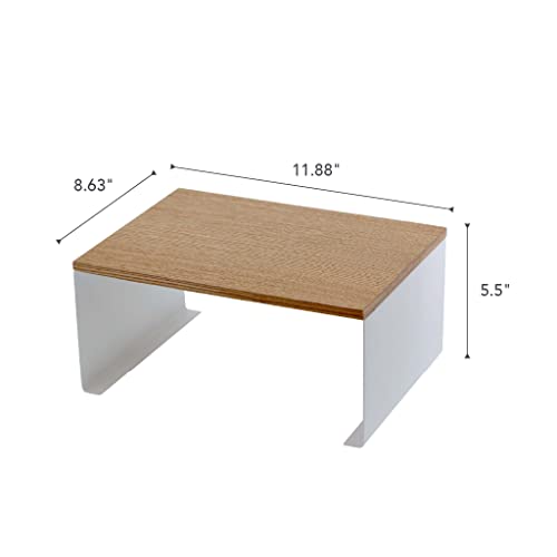 YAMAZAKI Home Tosca Wood-Top Stackable Kitchen Rack - Modern Counter Shelf Organizer - Large - Steel + Wood - Stack Up to Two - size: Large