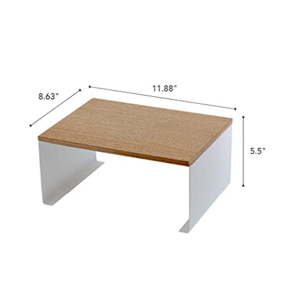 YAMAZAKI Home Tosca Wood-Top Stackable Kitchen Rack - Modern Counter Shelf Organizer - Large - Steel + Wood - Stack Up to Two - size: Large