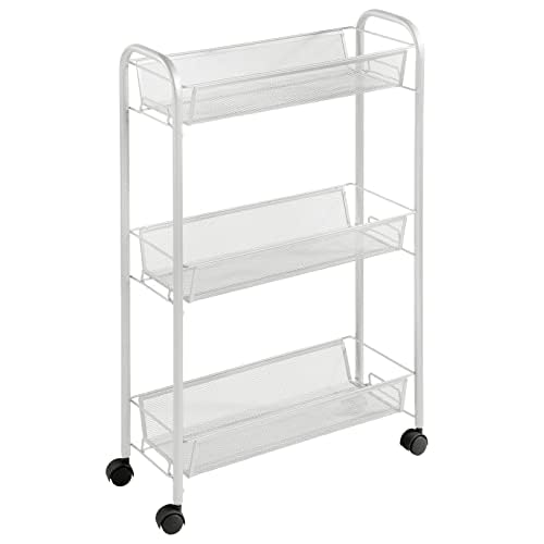 mDesign Steel Rolling Utility Cart Storage Organizer Trolley with 3 Basket Shelves for Laundry Room, Mudroom, Garage, Bathroom Organization - Holds Detergents, Hand Soap - Biro Collection, Light Gray