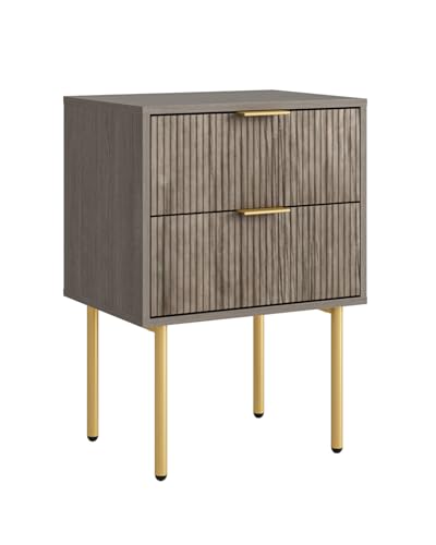 Nightstand,Small Bedside Table with Gold Frame,Grey Night Stand,Bedside Furniture,Side Table with 2 Drawers for Bedroom,Living Room (2Drawers, Grey) - color: Grey, style: 2Drawers