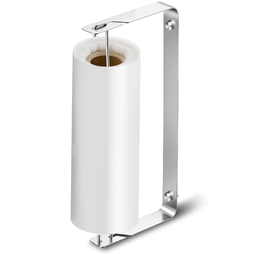 Stainless Steel Produce Bag Roll Holder Wall Mount Plastic Grocery Bag Holder for Supermarket Grocery Kitchen, 13.4 x 6.4 x 1.3 Inch (Silver) - color: Silver