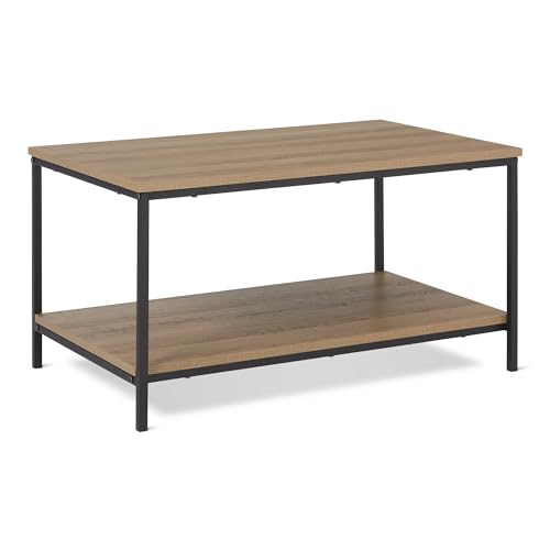 Amazon Basics Rectangular Coffee Table with Bottom Shelf, Living Room Center Table, Wooden, 19.9" D x 31.5" W x 16.5" H - color: Oak, style: coffee table