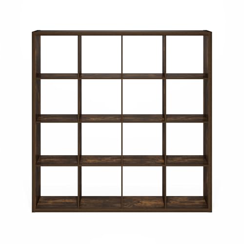 Furinno Cubicle 16-Cube Book Shelf, Extra Thick Frame Bookshelf, Amber Pine | 14.6" x 58" x 58", Reversible Bookcase with Open Back, for Living Room, Bedroom, Home Office - color: Amber Pine, size: 16-Cube,1.2In