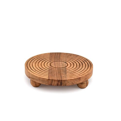 EDHAS Pedestals Acacia Wood Set of 2 Round Pedestal Riser Board for Display, Farmhouse Décor Displays Your Plant Bottles Candles for Your Home (6" X 6" X 1.5")