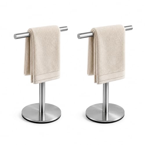 Bathroom Hand Towel Holder Stand，T-Shape Hand Towel Holder Stand SUS304 Stainless Steel for Bathroom，Kitchen or Vanity Countertop(2Pack) - color: Silver-2pack
