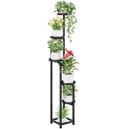 Bamworld Tall Plant Stand Indoor Outdoor, Corner Metal Flower Pot Stands for Multiple Plants, 5 Tier Heavy Duty Plant Shelf for Patio Garden Balcony Living Room Bedroom - color: Matte Black, style: Spiral 5Tier