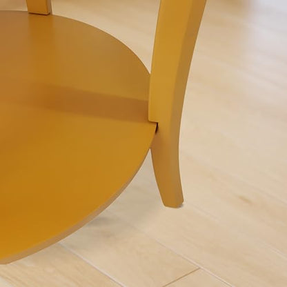 Roundhill Furniture Perth Contemporary Round End Table with Shelf - color: Yellow