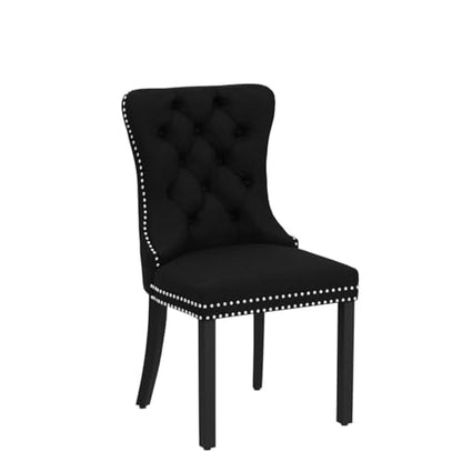 KCC Velvet Dining Chairs Set of 6, Upholstered High-end Tufted Dining Room Chair with Nailhead Back Ring Pull Trim Solid Wood Legs, Nikki Collection Modern Style for Kitchen, Black - color: Black, size: Set of 6