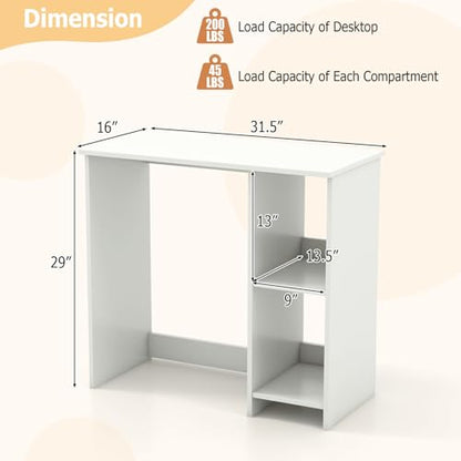 31.5" Computer Desk with Storage, White Modern Wooden Office Desk for Small Spaces, 2-Tier Shelves Writing Workstation for Home, Bedroom, Study – Compact Gaming & Vanity Table