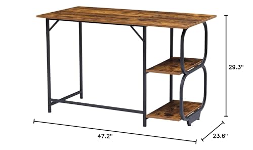 Anivia Writing Computer Home Office Desk with 2 Storage Shelves on Left or Right Side, Industrial Simple Style Wood Table Metal PC Laptop Notebook, 47", Rustic Brown + Black Frame - color: Rustic Brown + Black Frame