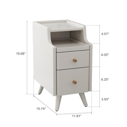 AQIMUELE Small Nightstand with Drawers, Solid Wood Bedside Table, Narrow Walnut Nightstand for Bedroom - color: 1 Pc(white), size: 15.74''D*11.81''W*19.68''H