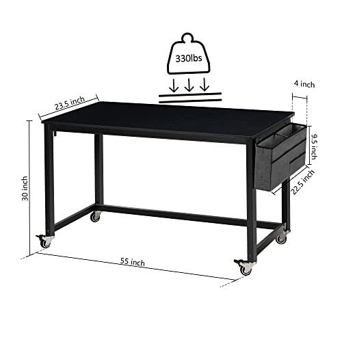 AHB 55" Rolling Computer Desk with 4 Smooth Wheels, Simple Style Mobile Writing Desk Home Office Study Table Movable Workstation with Metal Frame - color: Black, size: 55"