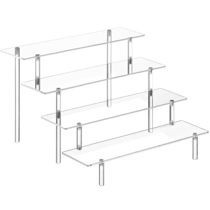 HENABLE 4 Tier Tall Clear Acrylic Display Risers, Large Perfume Organizer Stand for Perfume, Cologne, Skincare, Cosmetics, Funko POP Figures, Cupcake & Party Dessert Display - size: 4-Tier Tall