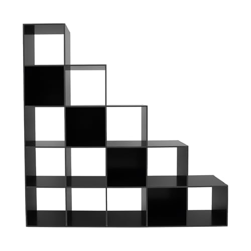 5-Tier Stepped Bookshelf, 15 Cube Storage Organizer Floor Standing Storage Shelf Modern Open Bookshelf for Home and Office (Black) - size: 15 Cube L-Shaped Black