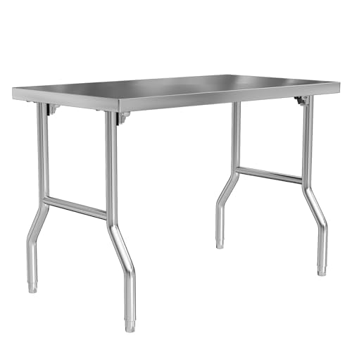 Stainless Steel Folding Table 48 x 30 Inch Commercial Workbench, Collapsible Portable Utility Table for Kitchen, Outdoor BBQ, Restaurant, Garage - color: Without Undershelf, size: 48x30 Inch