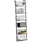 Docnest 6 Tier Ladder Shelf Wall Mounted, 47.6 Inch Metal Bookshelf Organizer, Modern Floating Shelves for Plants Books Home Decor, Black