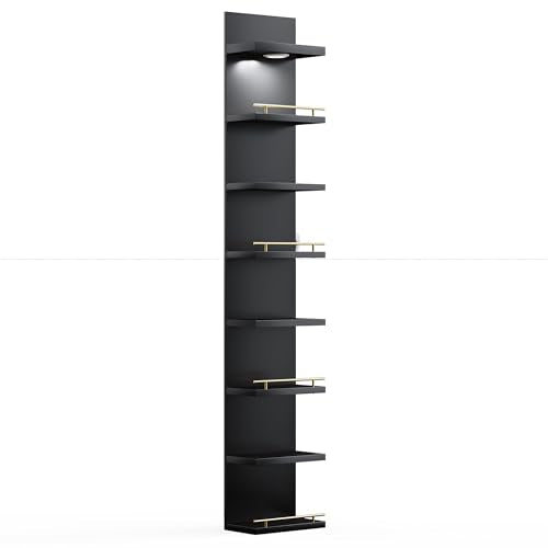 REIBII 8 Tier Wall Shelf Unit, Black Lack Shelf, Vanity Floating Shelves with LED Light, Versatile Floating Shelves for Bedroom, Living Room, Office ﻿ - color: Black, size: 8 Tier (1-Pack)