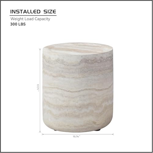 Faux Marble Round Side Table for Living Room Faux Stone Side Table End Tables Modern Travertine Circle End Tables for Apartment, No Need Assembly (Fiberglass-15.74'') - color: Faux Marble-15.74inch