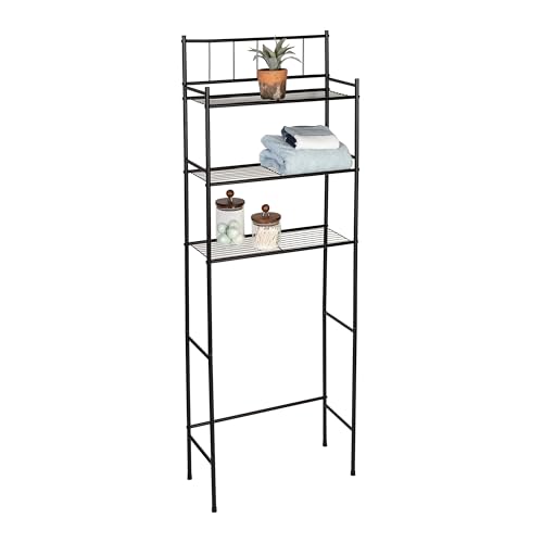 Honey-Can-Do 3-Tier Over-the-Toilet Space Saver Shelf, Black Metal, 23W x 65H x 9.5D in, Freestanding Bathroom Organizer - style: Shelving Unit