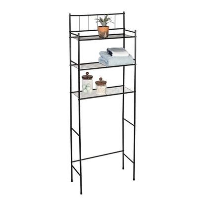 Honey-Can-Do 3-Tier Over-the-Toilet Space Saver Shelf, Black Metal, 23W x 65H x 9.5D in, Freestanding Bathroom Organizer - style: Shelving Unit
