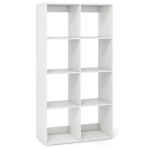 8 Cube Storage Organizer, 4 Tier Floor Standing Bookshelf, 54 inch Tall Bookcase, Wooden Open Display Shelf for Living Room, Bedroom, Study, White Bookshelf with Open Back - size: 8 Cubes