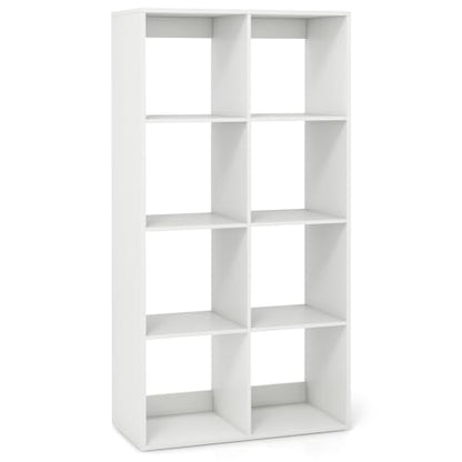8 Cube Storage Organizer, 4 Tier Floor Standing Bookshelf, 54 inch Tall Bookcase, Wooden Open Display Shelf for Living Room, Bedroom, Study, White Bookshelf with Open Back - size: 8 Cubes