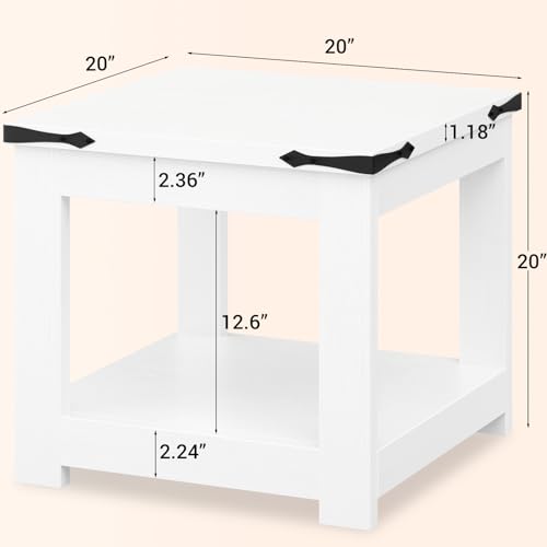 Homieasy End Table, 20x20 Inch Square Side Table for Living Room, Large Wood Accent Table with Storage Shelf, Modern Farmhouse Nightstand Bedside Table, White - color: White