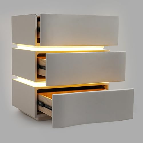 Minimalist Nightstand with LED Light, Wooden White Bedside Table with 3 Drawers Small Modern Side Table for Bedroom Dorm Small Spaces - size: 3 Drawer