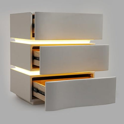 Minimalist Nightstand with LED Light, Wooden White Bedside Table with 3 Drawers Small Modern Side Table for Bedroom Dorm Small Spaces - size: 3 Drawer