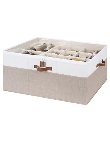 StorageWorks 24-Pair Large Shoe Organizer for Closet, Brown and White | Adjustable Dividers, Holds up to 24 Pairs, Foldable, Clear Lid, Soft Handles, Fits Sneakers, Sandals & Flats, For Mudroom - color: Brown & White, size: Large