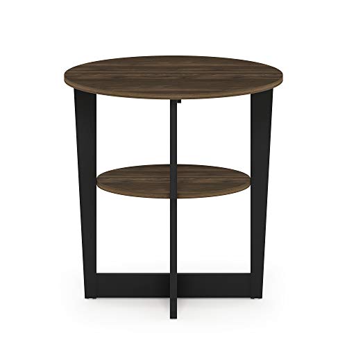 Furinno JAYA Side Table, 2-Tier Round Modern End Table with Oval Tabletop, Night Stand, Bedside Table with Open Shelf, for Living Room, Bedroom, Columbia Walnut - color: Columbia Walnut/Black, size: 1-Pack, 2 Tiers, Oval Panel