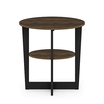 Furinno JAYA Side Table, 2-Tier Round Modern End Table with Oval Tabletop, Night Stand, Bedside Table with Open Shelf, for Living Room, Bedroom, Columbia Walnut - color: Columbia Walnut/Black, size: 1-Pack, 2 Tiers, Oval Panel