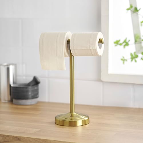 RUMOSE 13 Inch Brushed Gold Towel Stand Hand Towel Holder Bathroom Kitchen Vanity Countertop T-Shape Towel Rack Free Standing Stainless Steel Towel Bar Towel Ring - color: Brushed Gold