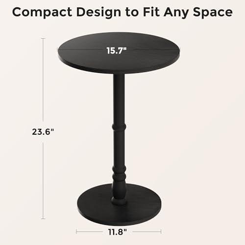 Homleke 16" Round Side Tables, Solid Wood Pillar with Wood Top & Base, Small Drink Accent Table for Living Room, Bedroom, Sofa & Office, Easy Assembly, Black - color: Black
