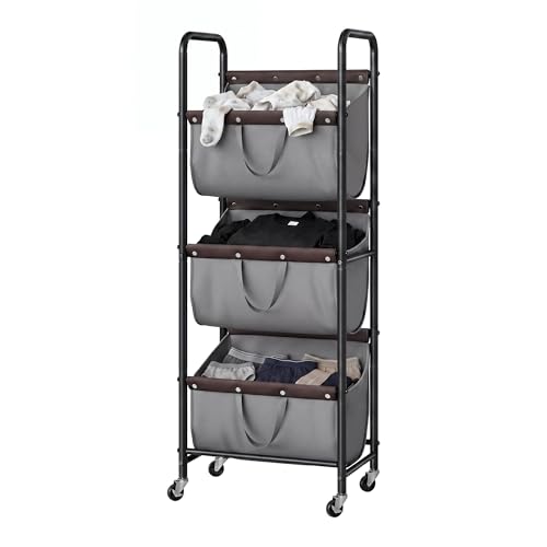 GRANNY SAYS 3 Tiered Laundry Sorter, Narrow Hamper Cart with Wheels, Grey - color: Grey
