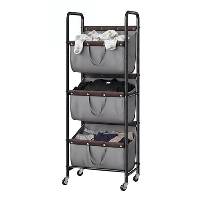 GRANNY SAYS 3 Tiered Laundry Sorter, Narrow Hamper Cart with Wheels, Grey - color: Grey