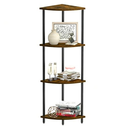 SRIWATANA 42.9" 4-Tier Corner Shelf Stand, Tall Standing Wood Display Unit | Sturdy 4-Level Corner Organizer; Space-Saving Wood Shelf to Display Books, Plants, & Decorative Essentials in Tall Spaces - size: 4-Tier