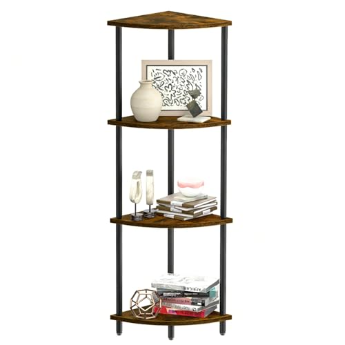 SRIWATANA 42.9" 4-Tier Corner Shelf Stand, Tall Standing Wood Display Unit | Sturdy 4-Level Corner Organizer; Space-Saving Wood Shelf to Display Books, Plants, & Decorative Essentials in Tall Spaces - size: 4-Tier