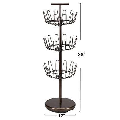 Household Essentials 2138 Three-Tier Adjustable Revolving Shoe Rack | Bronze - color: Bronze