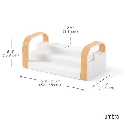 Umbra Bellwood Spice Shelf, Expandable Three-Tier, White/Natural | Pantry organizer, no assembly, large capacity storage, fits cabinets and drawers - color: Natural/White